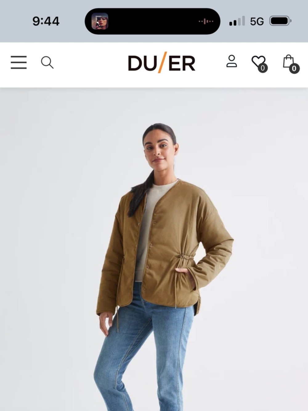 DU/ER Women's Olive Quilted Drawstring Jacket